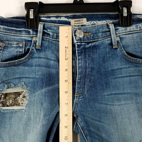 True Religion Audrey Low Rise Jeans Womens 24 Slim Boyfriend Distressed Sequin - Picture 4 of 14